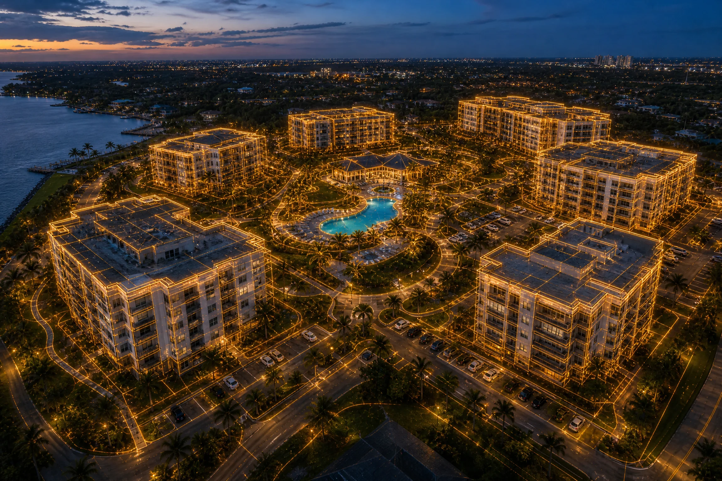 Aerial view of community association complex