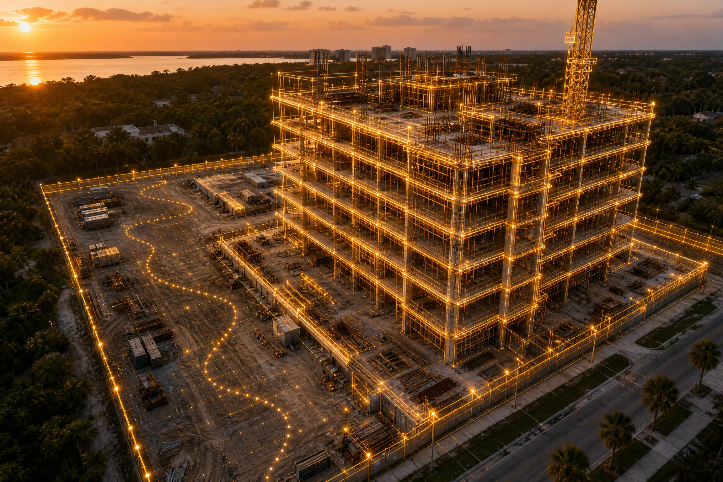 Aerial construction site progress view